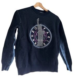 Kenzo Blue Paris Statue Of Liberty Knit Sweatshirt Size Small - Beaded - 80%Wool